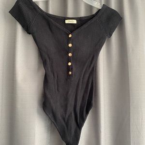 Black Short Sleeve Button Up Bodysuit